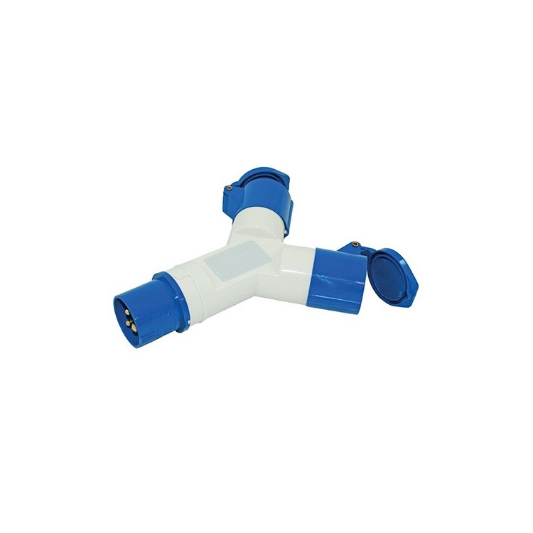 1 - Adaptador divisor de tomada industrial azul CEE para camping em trailer